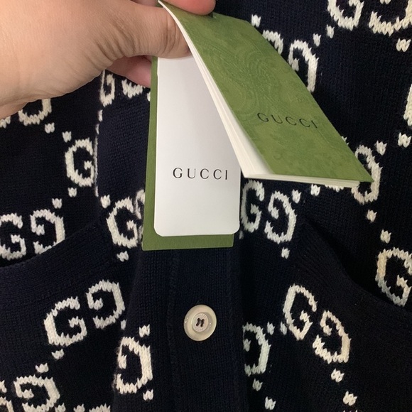 Gucci 3k Runway Limited Edition Gucci Logo Cardigan Sweater men’s small navy red - Picture 8 of 10